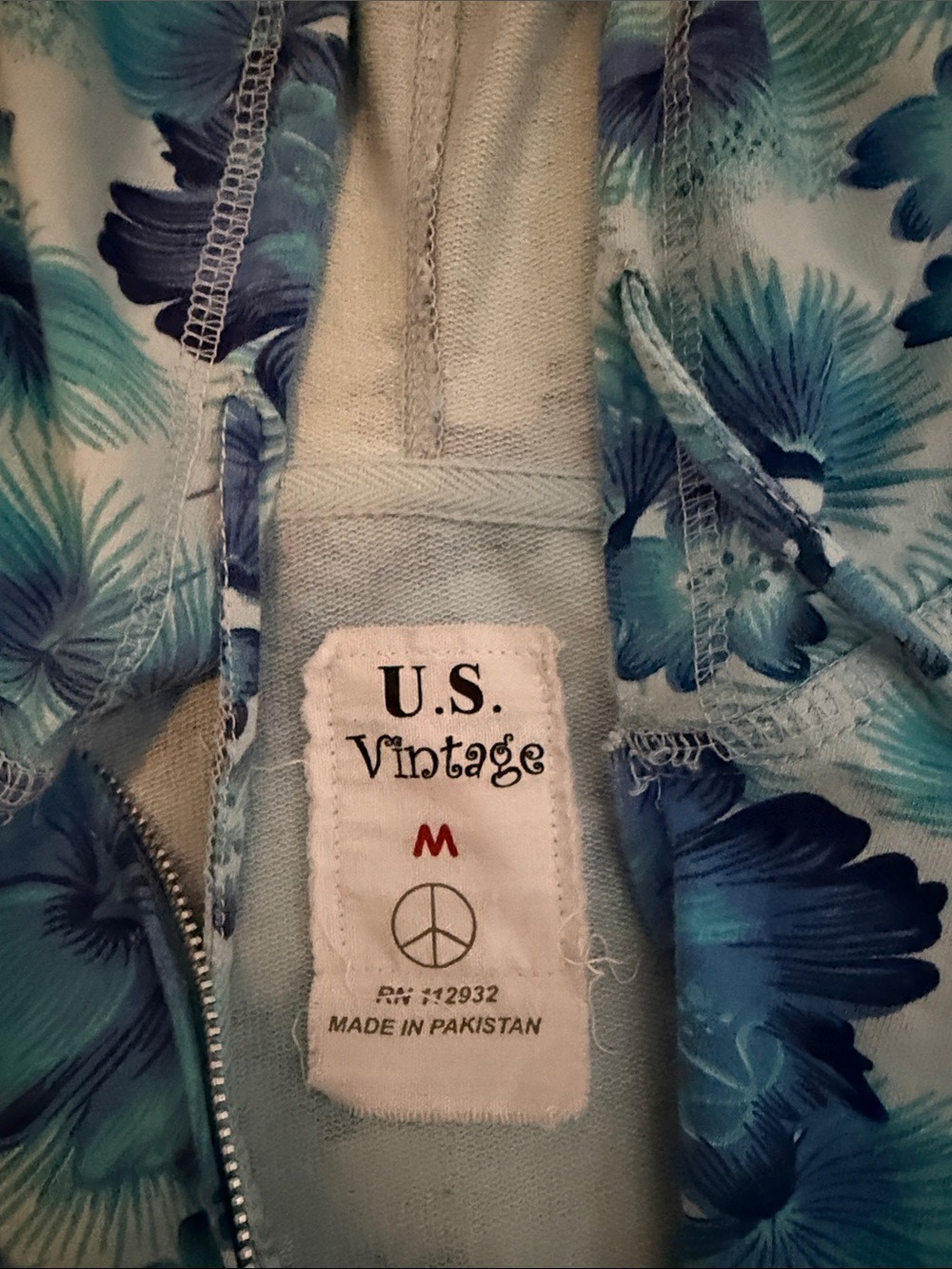 #0170 U.S. Vintage Blue Floral Zip Hoodie Women’s Medium Lightweight Jacket -M - Picture 2 of 2